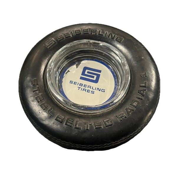 Firestone Other - VTG Seiberling Tires Round Glass Tire Ashtray Ash Tray Dish Cigarette Smoking